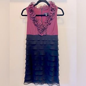 S.L. Fashions Women's Black & Purple Sleeveless Ruffle V Neck Midi Dress SZ 8